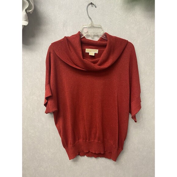 Michael Kors Red Shimmer Cowlneck S/S Sweater Size XL - Picture 1 of 7
